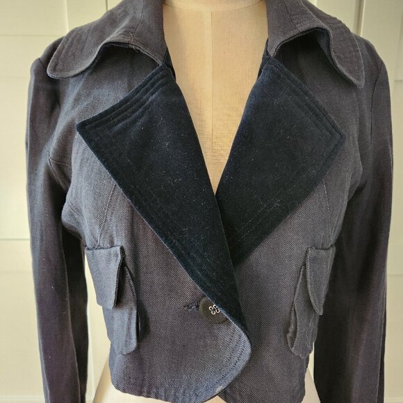 Hache Navy Blue Cropped Blazer Jacket size 44 (made in Italy) US 8 - Picture 3 of 12